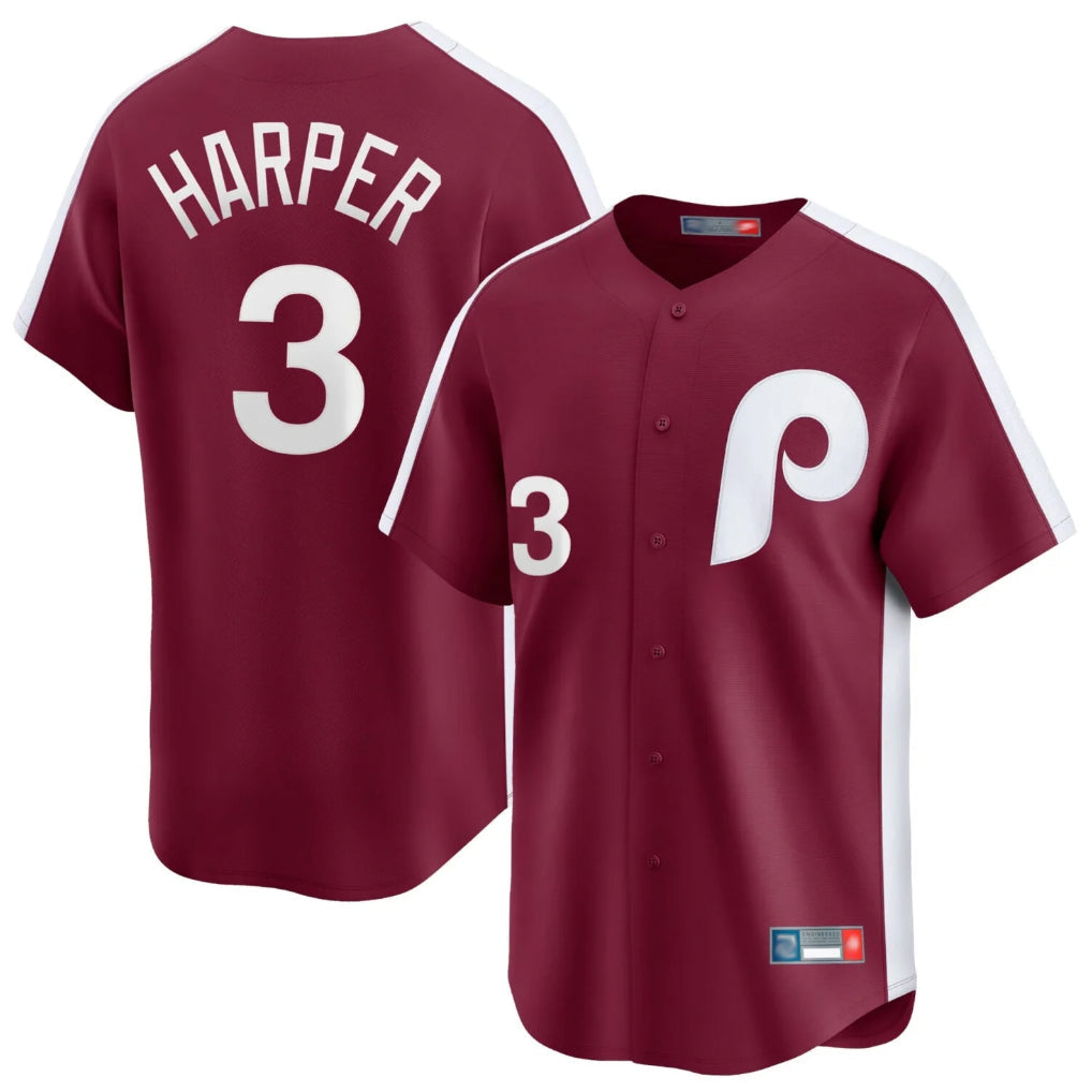 Kooe P.Phillies #3 Bryce Harper Player Red Cooperstown Collection Limited Home Stitched Jerseys