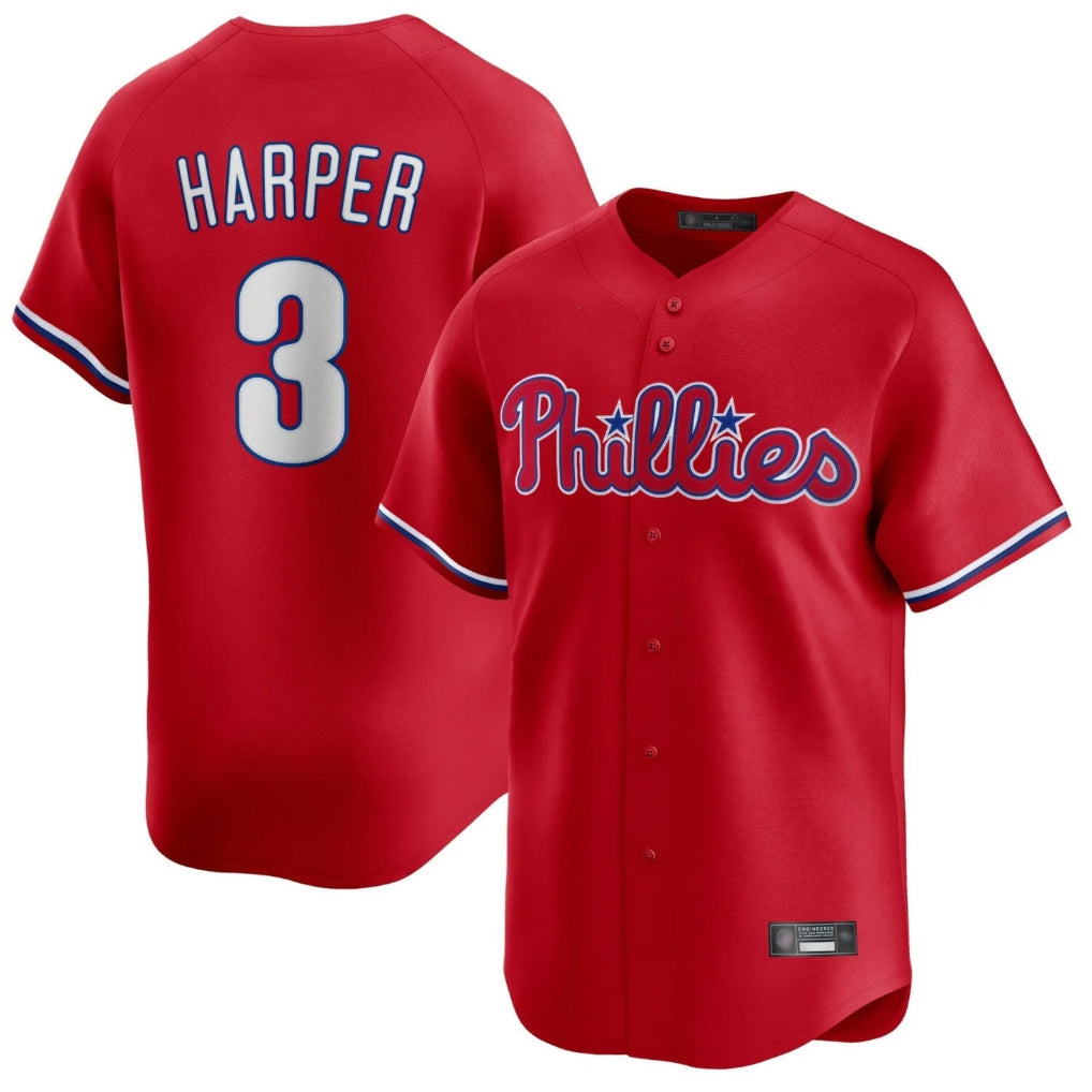 Kooe P.Phillies #3 Bryce Harper Player Red Home Limited Stitched Jerseys