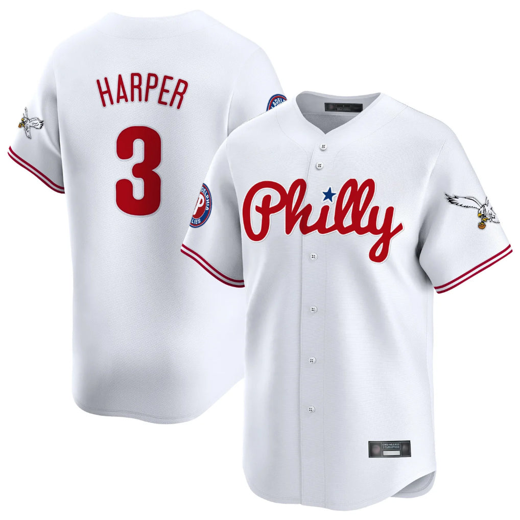 Kooe P.Phillies #3 Bryce Harper Player White Phillies & Eagles Vapor Premier Limited Stitched Jerseys