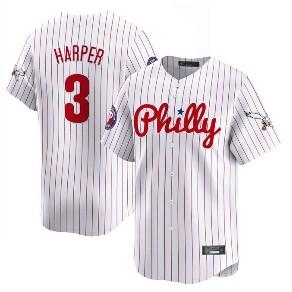 Kooe P.Phillies #3 Bryce Harper Player White Pinstripe Phillies & Eagles Vapor Premier Limited Stitched Jerseys