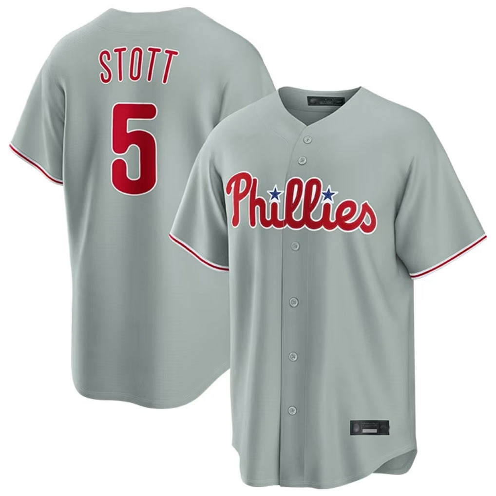 Kooe P.Phillies #5 Bryson Stott Player Gray Home Game Stitched Jerseys