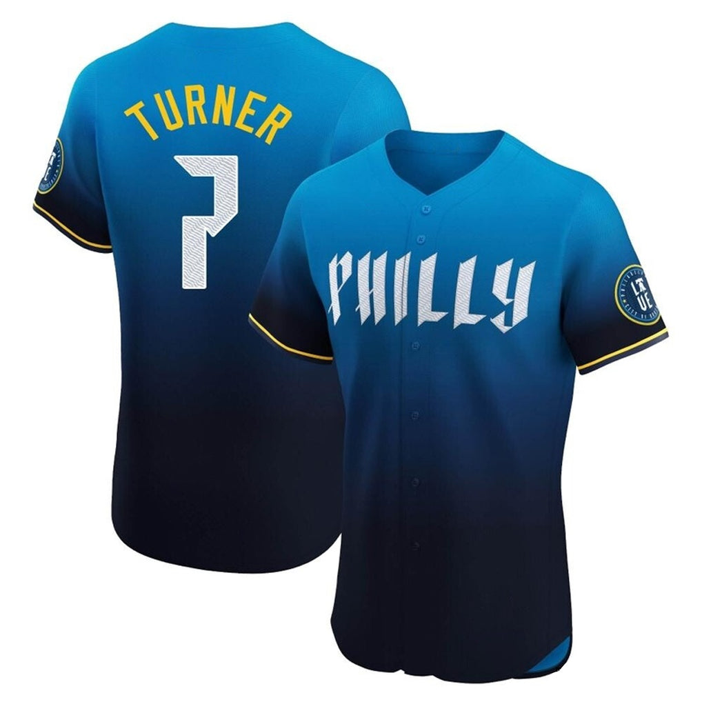 Kooe P.Phillies #7 Trea Turner Player Blue City Connect Home Limited Elite Stitched Jerseys