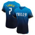 Kooe P.Phillies #7 Trea Turner Player Blue City Connect Home Limited Elite Stitched Jerseys
