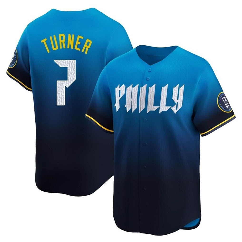 Kooe P.Phillies #7 Trea Turner Player Blue City Connect Home Limited Stitched Jerseys