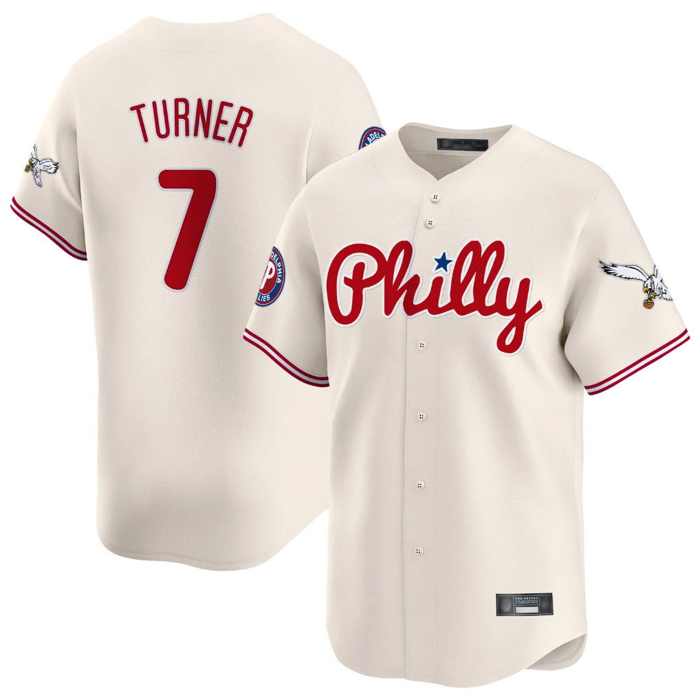 Kooe P.Phillies #7 Trea Turner Player Cream Phillies & Eagles Vapor Premier Limited Stitched Jerseys
