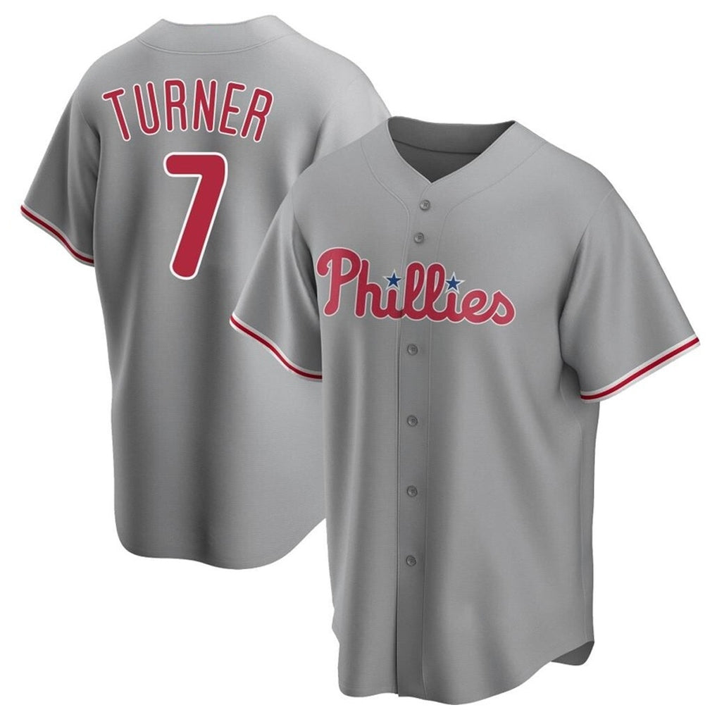 Kooe P.Phillies #7 Trea Turner Player Gray Home Game Stitched Jerseys