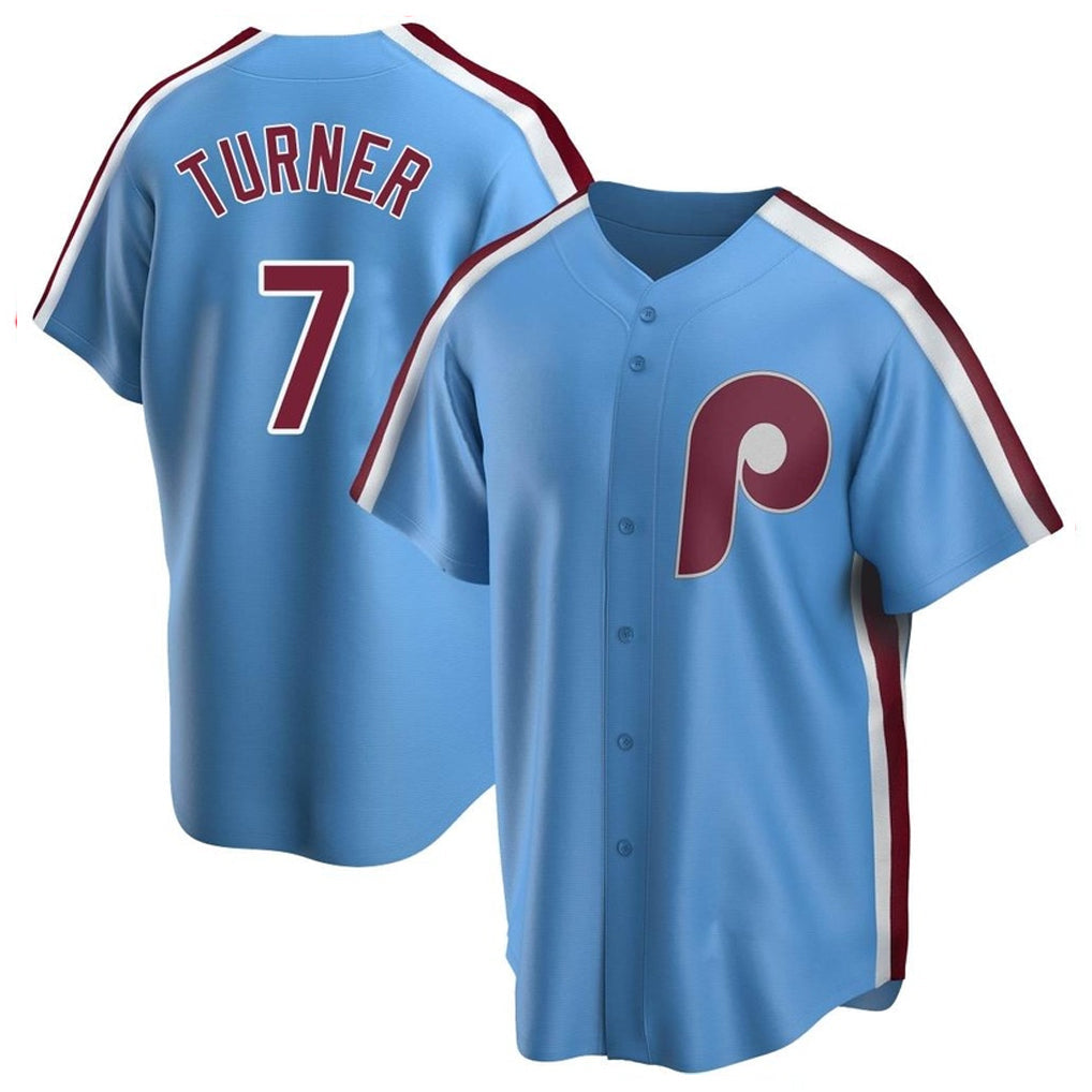 Kooe P.Phillies #7 Trea Turner Player Light Blue Home Game Stitched Jerseys