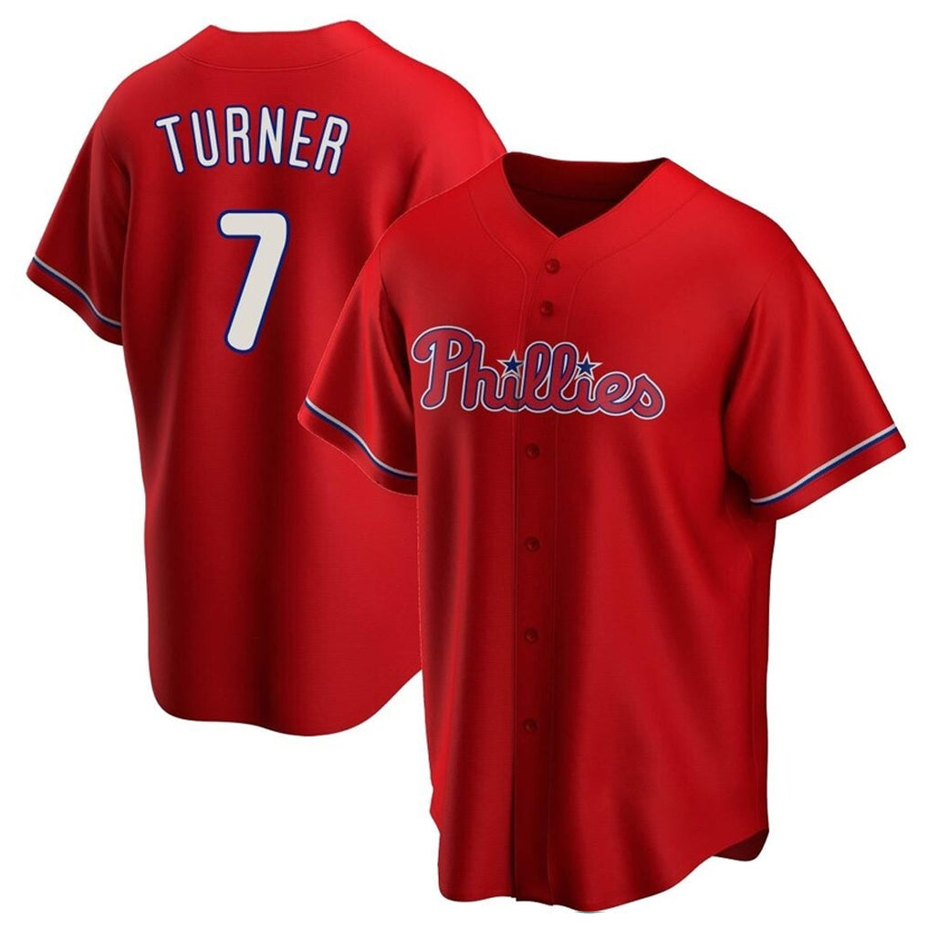 Kooe P.Phillies #7 Trea Turner Player Red Home Game Stitched Jerseys
