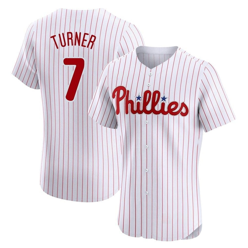 Kooe P.Phillies #7 Trea Turner Player White Pinstripe Phillies & Eagles Vapor Premier Limited Elite Stitched Jerseys
