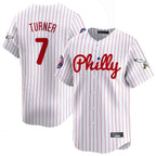 Kooe P.Phillies #7 Trea Turner Player White Pinstripe Phillies & Eagles Vapor Premier Limited Stitched Jerseys