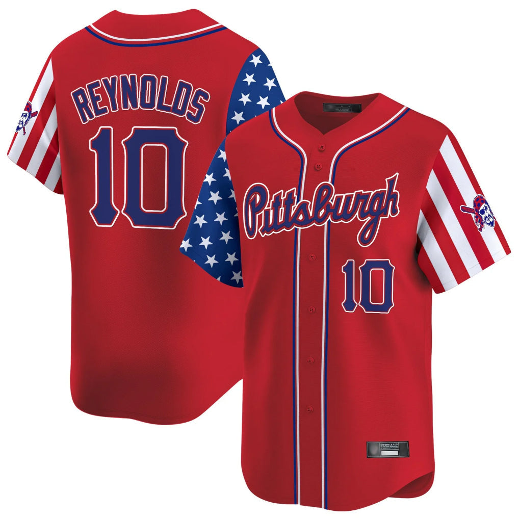 Kooe P.Pirates #10 Bryan Reynolds Player Red 2025 Independence Day Vapor Premier Limited Stitched Jerseys