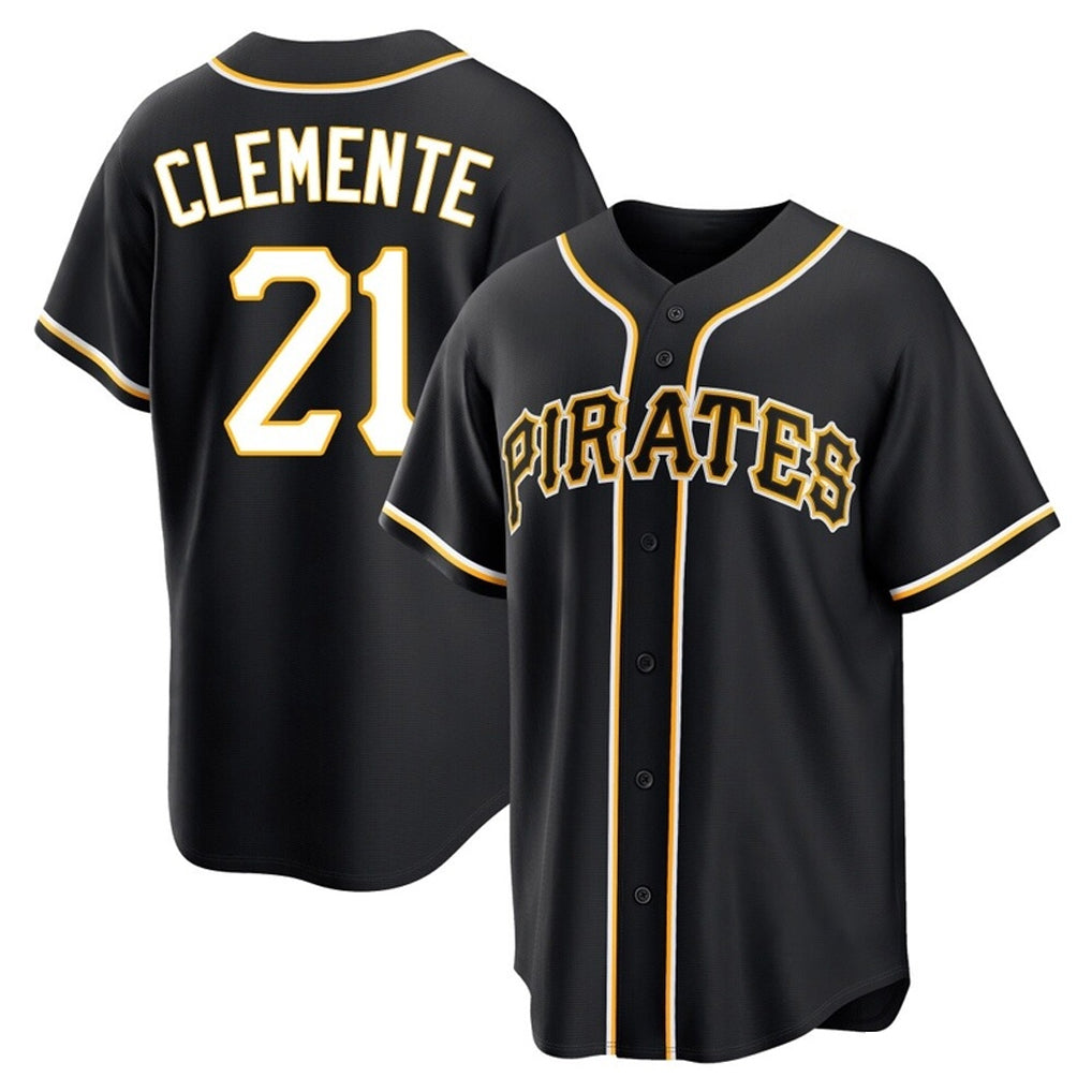 Kooe P.Pirates #21 Roberto Clemente Player Black Fashion Out Home Game Stitched Jerseys
