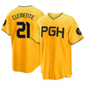 Kooe P.Pirates #21 Roberto Clemente Player Gold City Connect Home Game Stitched Jerseys