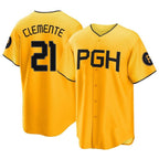 Kooe P.Pirates #21 Roberto Clemente Player Gold City Connect Home Game Stitched Jerseys