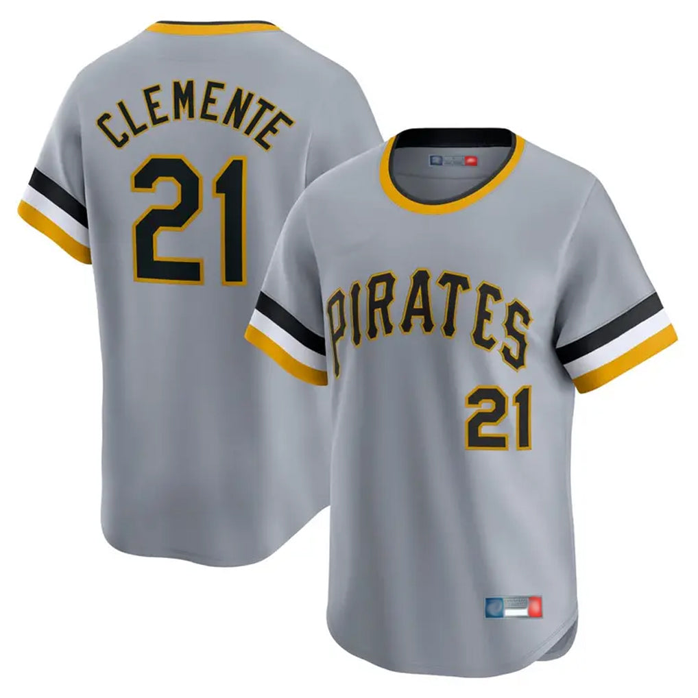 Kooe P.Pirates #21 Roberto Clemente Player Gray Throwback Cooperstown Collection Limited T-shirt Stitched Jerseys