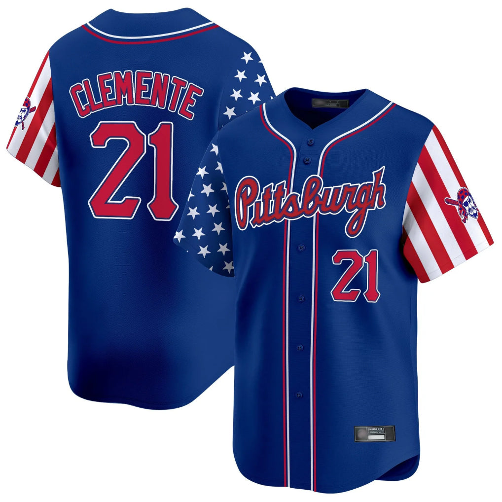Kooe P.Pirates #21 Roberto Clemente Player Royal 2025 Independence Day Vapor Premier Limited Stitched Jerseys