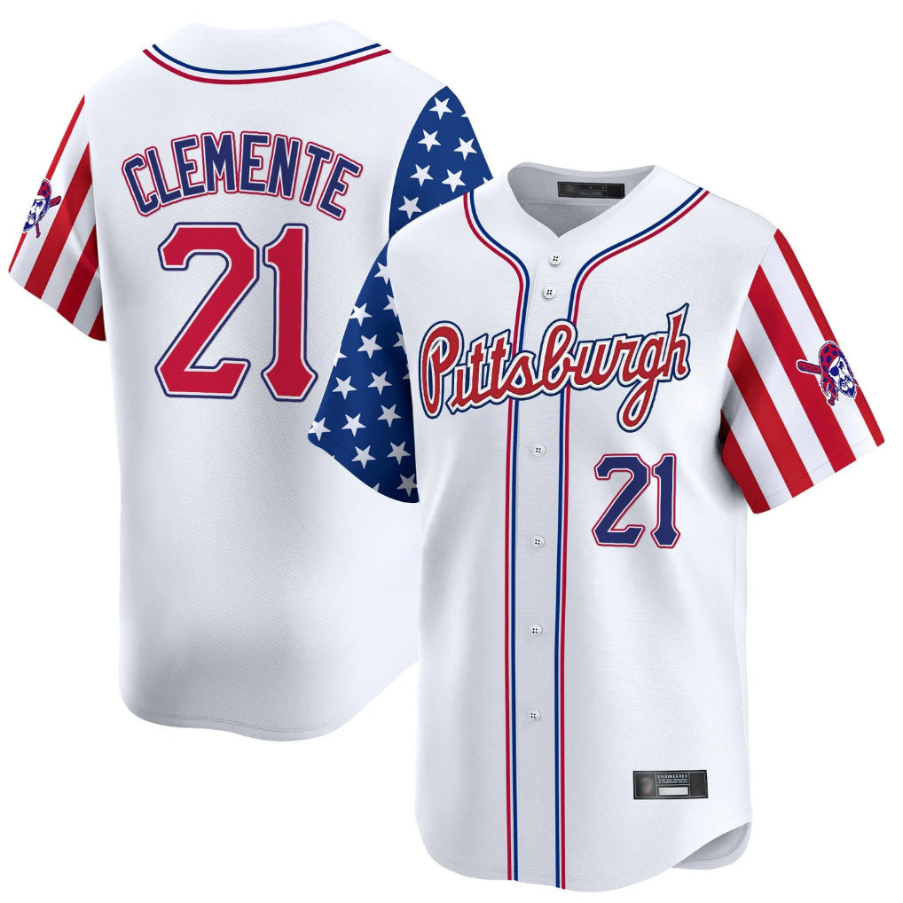 Kooe P.Pirates #21 Roberto Clemente Player White 2025 Independence Day Vapor Premier Limited Stitched Jerseys