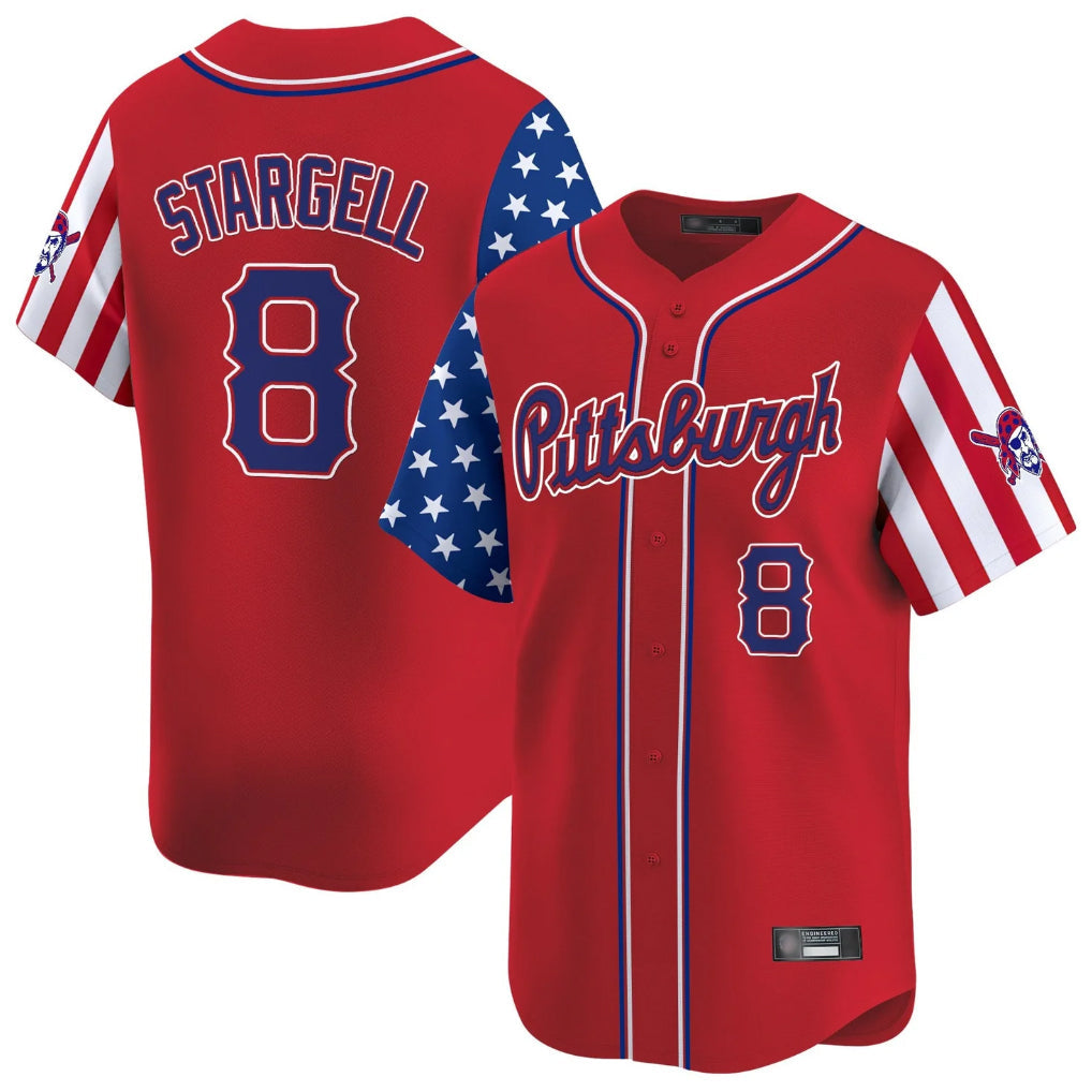 Kooe P.Pirates #8 Willie Stargell Player Red 2025 Independence Day Vapor Premier Limited Stitched Jerseys