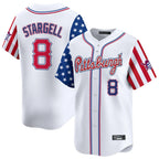 Kooe P.Pirates #8 Willie Stargell Player White 2025 Independence Day Vapor Premier Limited Stitched Jerseys