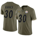 Kooe P.Steelers #30 Jaylen Warren Player Salute To Service Limited Olive Stitched Jerseys