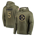 Kooe P.Steelers #5 Jalen Ramsey Player Olive Salute to Service Pullover Hoodie Home Game Stitched Jerseys
