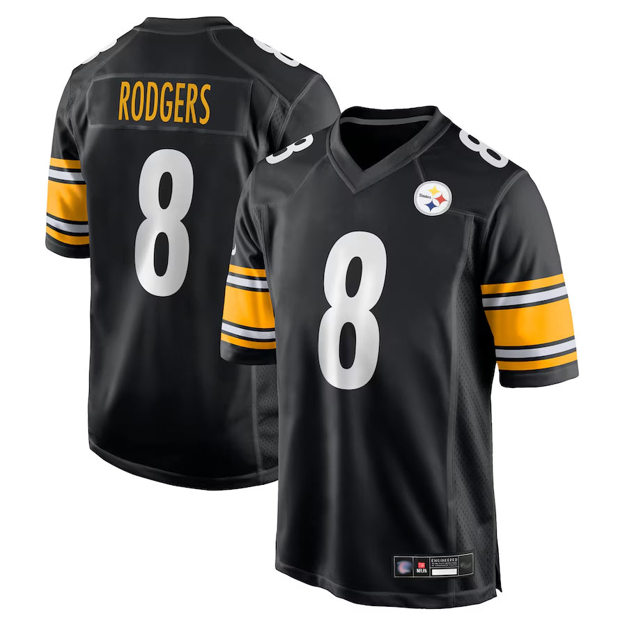 Kooe P.Steelers #8 Aaron Rodgers Player Black Replica Game Stitched Jerseys