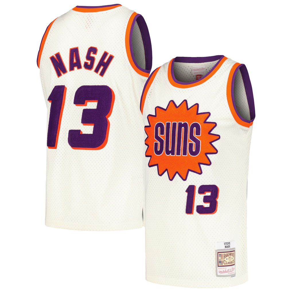Kooe P.Sunss #13 Steve Nash Mitchell & Ness Cream Chainstitch Swingman Jerseys