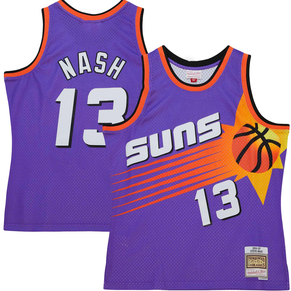 Kooe P.Sunss #13 Steve Nash Mitchell & Ness Purple Hardwood Classics 1996-1997 Tropical Swingman Jerseys
