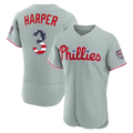 Kooe PH.Phillies #3 Bryce Harper Gray USA 250 Fourth of July Road Authentic Jersey