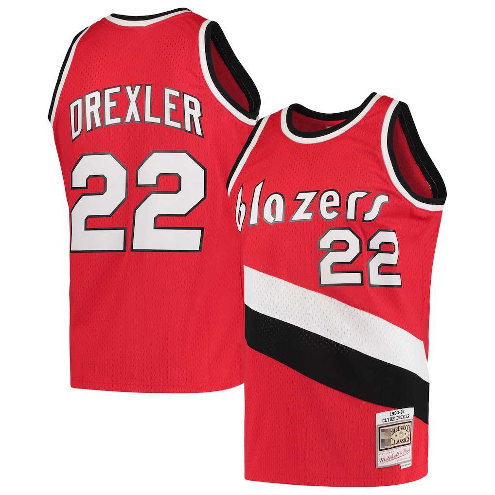Kooe PT.Blazers #22 Clyde Drexler Mitchell & Ness Red 1983-1984 Hardwood Classics Swingman Jerseys