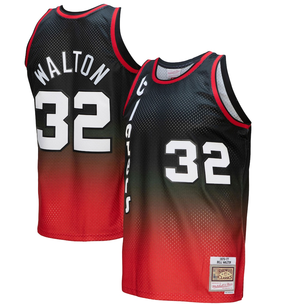 Kooe PT.Blazers #32 Bill Walton Mitchell & Ness RedBlack 1976--1977 Hardwood Classics Fadeaway Swingman Player Jerseys