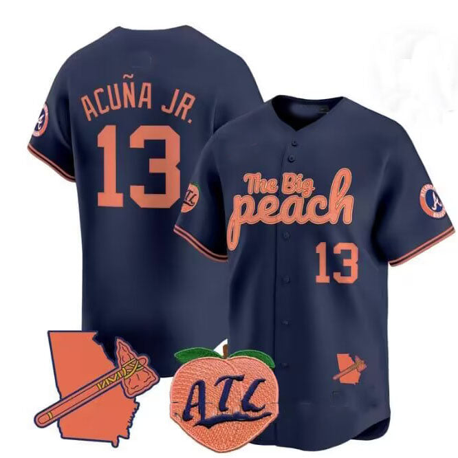 Kooe A.Braves #13 Ronald Acuna Jr. NavyThe Big Peach Vapor Stitches Personalized Jersey