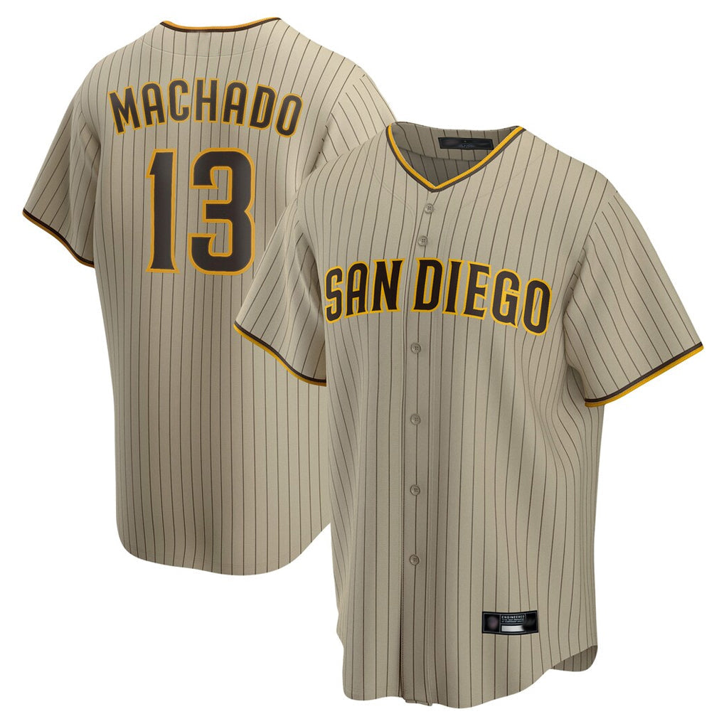 Kooe S.Diego Padres #13 Manny Machado Player Khaki Home Game Stitched Jerseys
