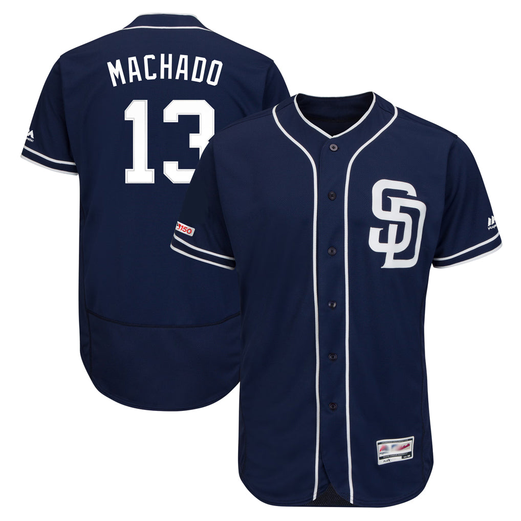 Kooe S.Diego Padres #13 Manny Machado Player Navy Majestic Patch Flex Base Game Stitched Jerseys