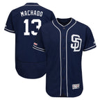 Kooe S.Diego Padres #13 Manny Machado Player Navy Majestic Patch Flex Base Game Stitched Jerseys