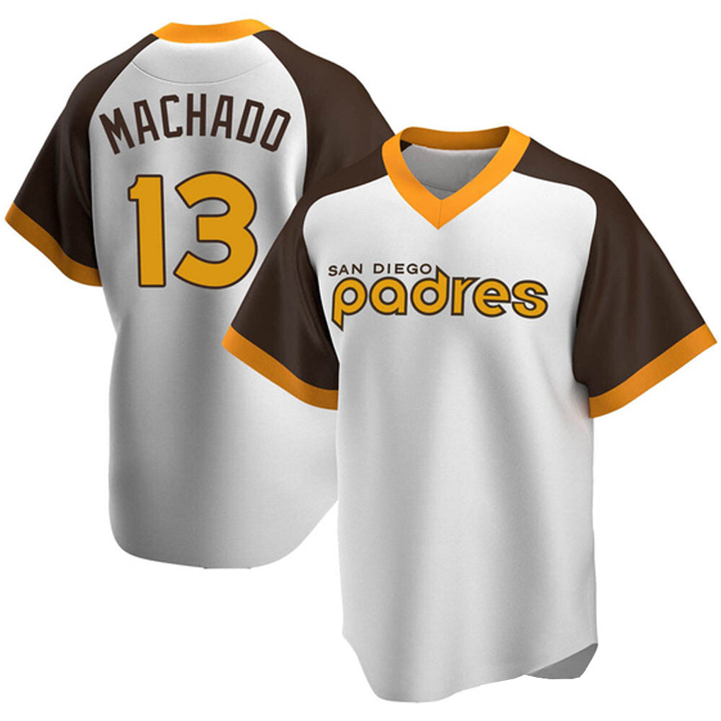 Kooe S.Diego Padres #13 Manny Machado Player White Home Cooperstown Collection Replica Game Stitched Jerseys