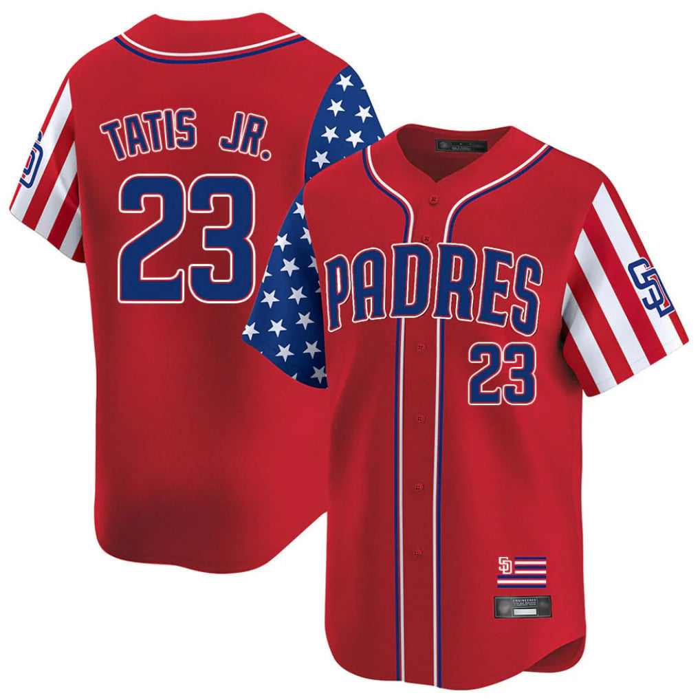 Kooe S.Diego Padres #23 Fernando Tatis Jr Player Red Independence Day Home Limited Stitched Jerseys