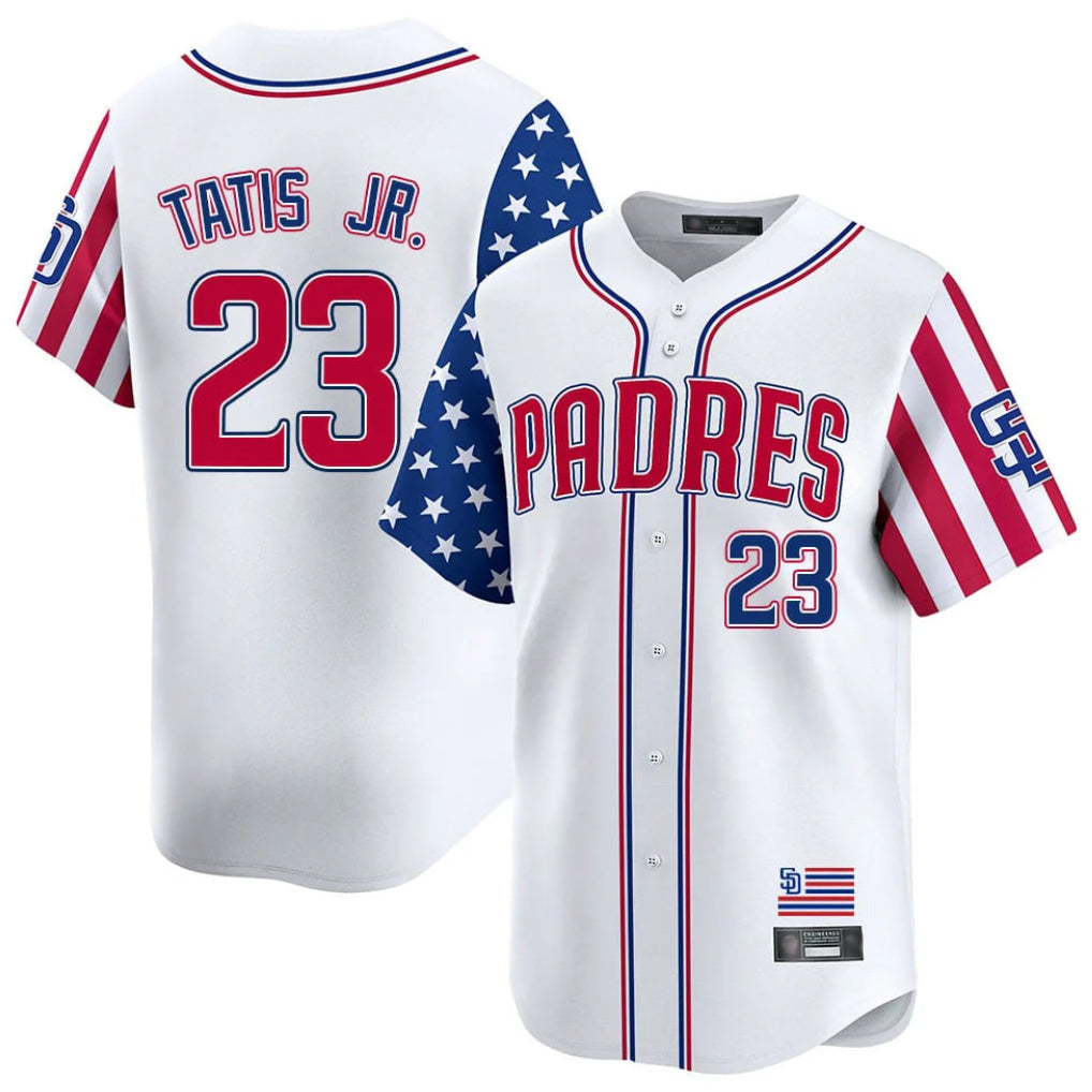 Kooe S.Diego Padres #23 Fernando Tatis Jr Player White Independence Day Home Limited Stitched Jerseys