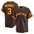 Kooe S.Diego Padres #3 Jackson Merrill Player Brown Home Cooperstown Collection Replica Game Stitched Jerseys