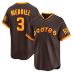 Kooe S.Diego Padres #3 Jackson Merrill Player Brown Home Cooperstown Collection Replica Game Stitched Jerseys