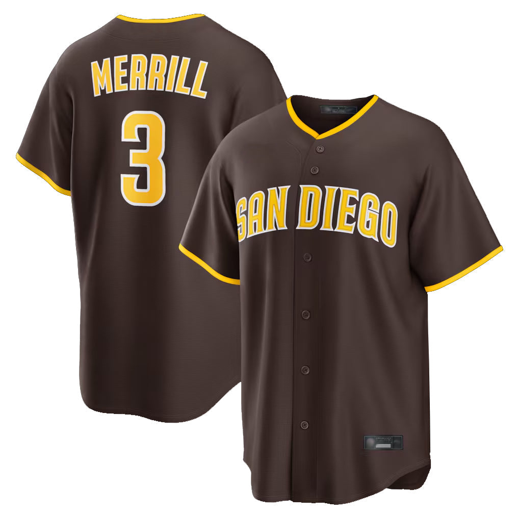Kooe S.Diego Padres #3 Jackson Merrill Player Brown Home Game Stitched Jerseys
