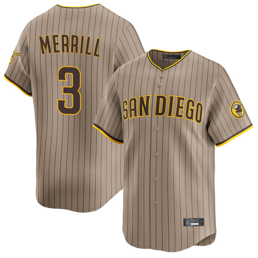 Kooe S.Diego Padres #3 Jackson Merrill Player Khaki Home Limited Stitched Jerseys