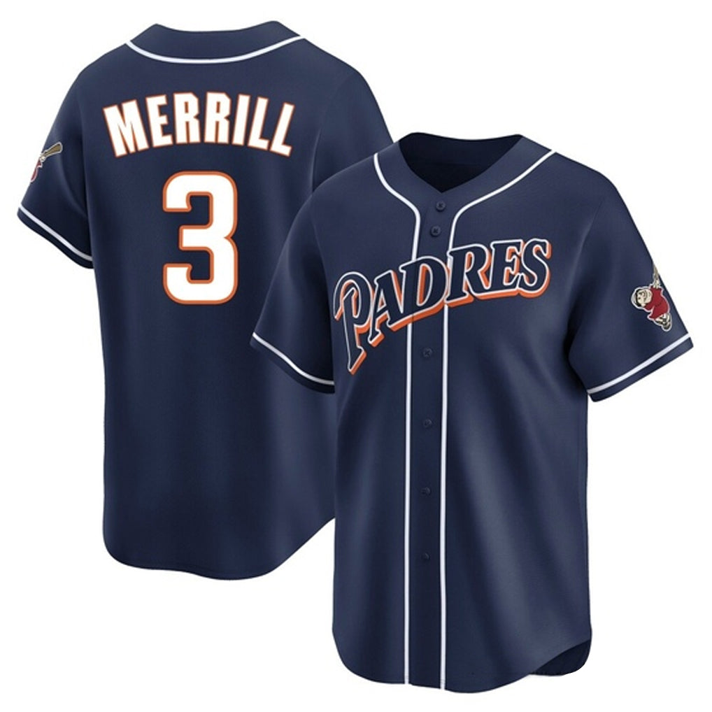 Kooe S.Diego Padres #3 Jackson Merrill Player Navy Cooperstown Collection Limited Home Stitched Jerseys