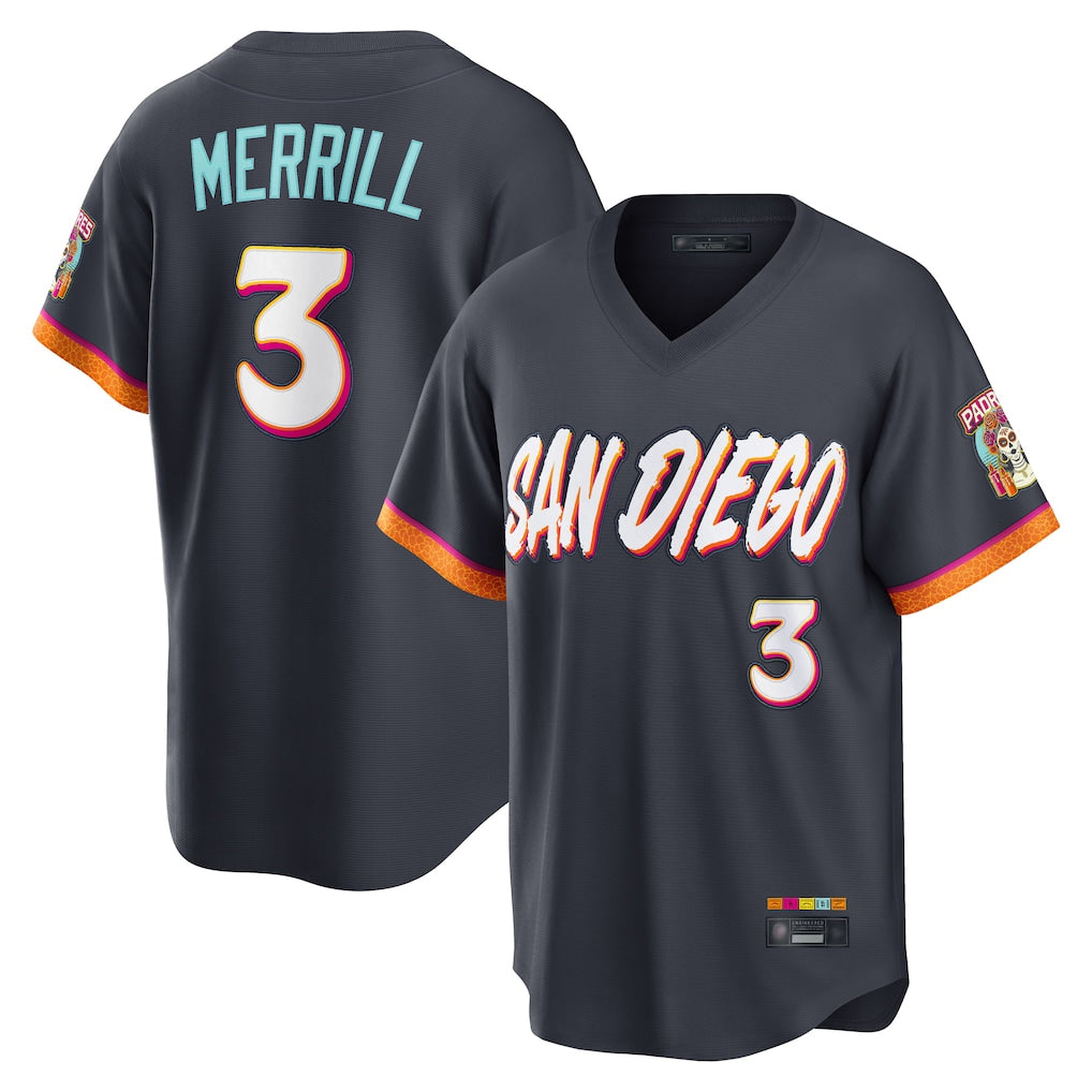 Kooe S.Diego Padres #3 Jackson Merrill Player Obsidian 2026 City Connect Home Limited T-shirt Stitched Jerseys