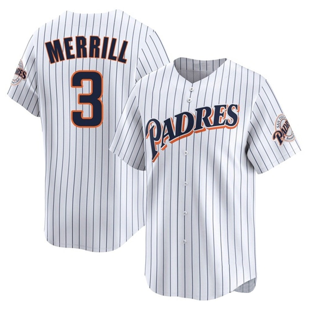 Kooe S.Diego Padres #3 Jackson Merrill Player White Cooperstown Collection Limited Home Stitched Jerseys