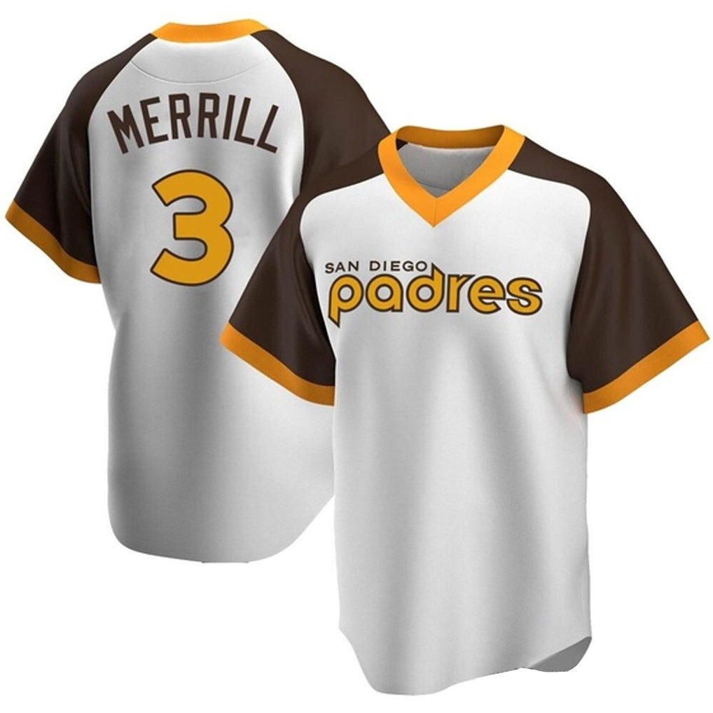 Kooe S.Diego Padres #3 Jackson Merrill Player White Home Cooperstown Collection Replica Game Stitched Jerseys