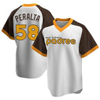 Kooe S.Diego Padres #58 Wandy Peralta Player White Home Cooperstown Collection Replica Game Stitched Jerseys
