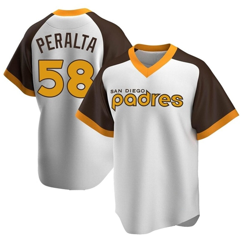 Kooe S.Diego Padres #58 Wandy Peralta Player White Home Cooperstown Collection Replica Game Stitched Jerseys