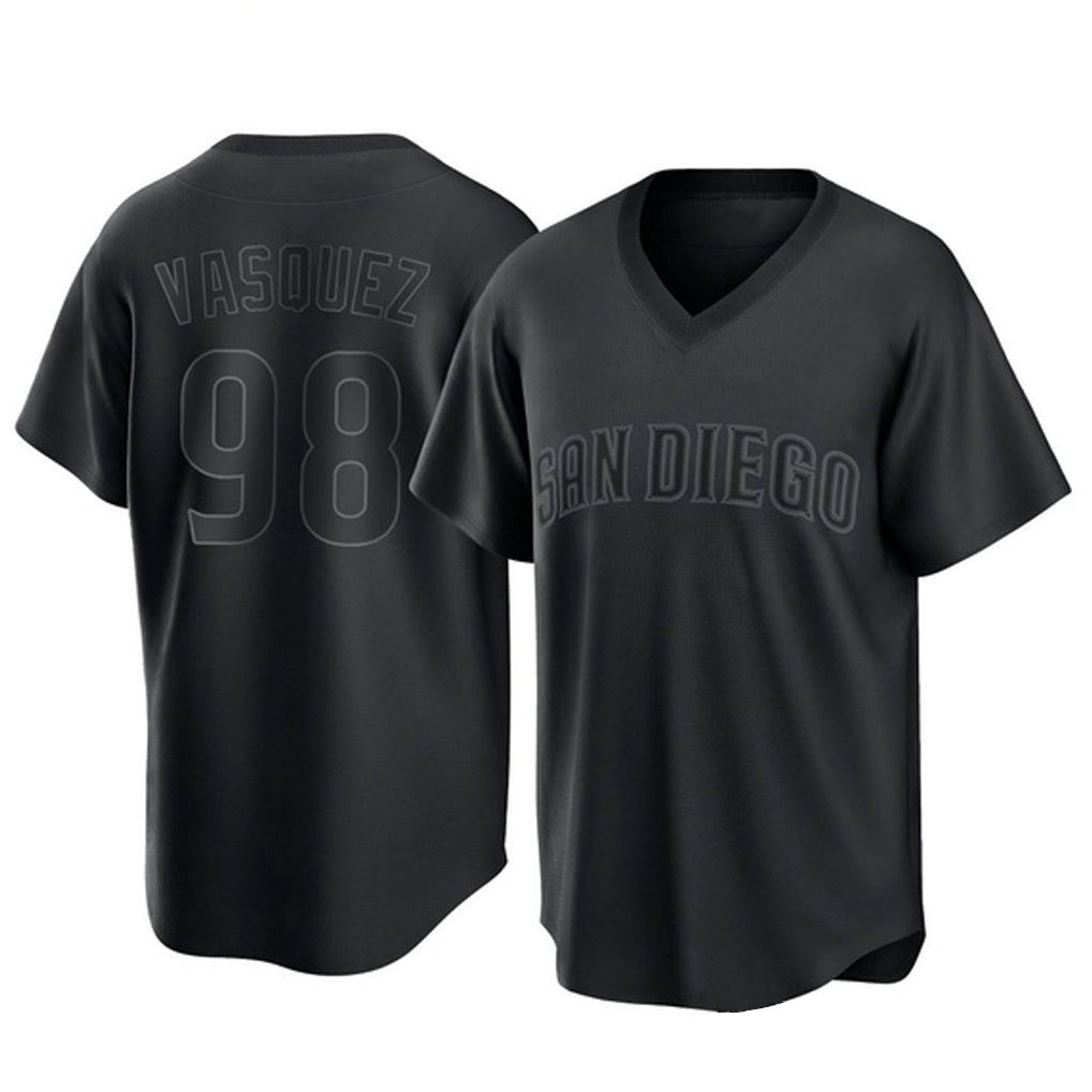 Kooe S.Diego Padres #98 Randy Vasquez Player Black Pitch Fashion Game T-shirt Stitched Jerseys