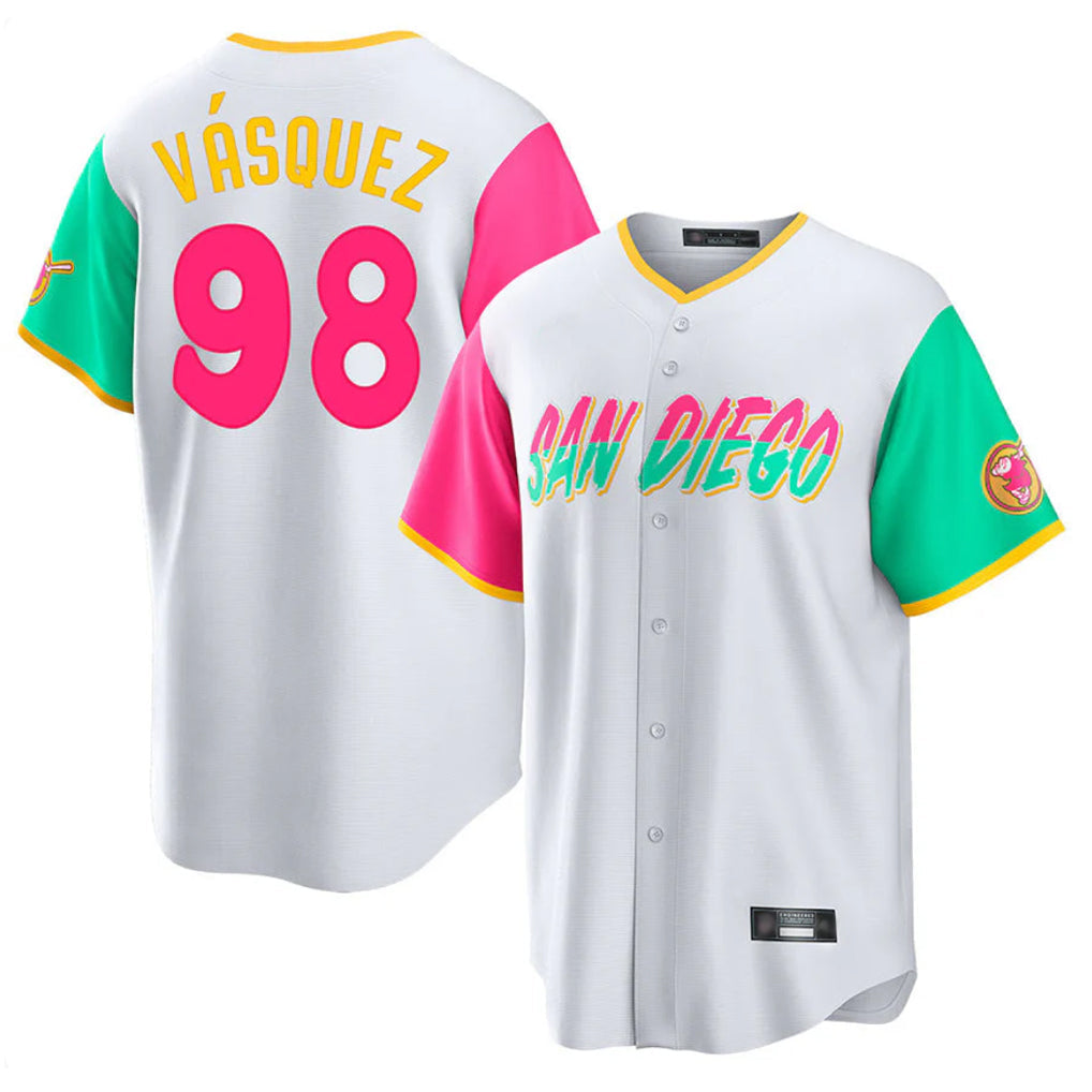 Kooe S.Diego Padres #98 Randy Vasquez Player White City Connect Home Game Stitched Jerseys